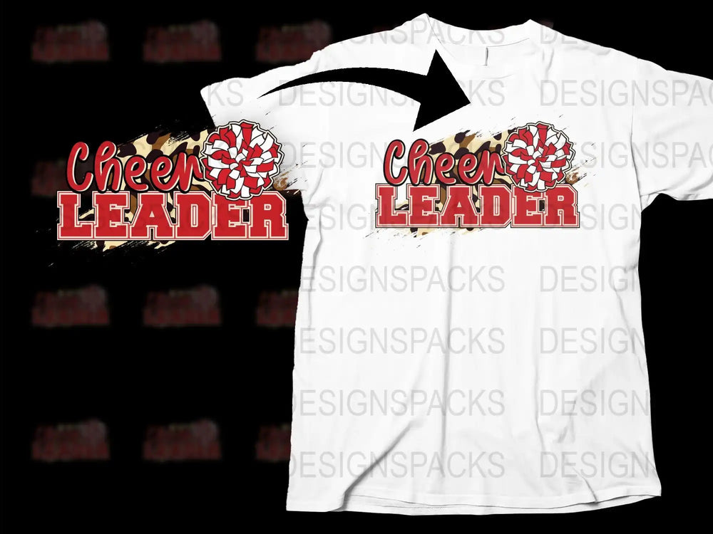 Cheerleader T-Shirt with Floral Design, Red and White Cheer Top, Graphic Tee for Sports Fans