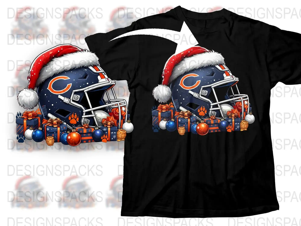 Festive Holiday Football Helmet T-Shirt, Sports Team Fan Apparel, Christmas Gift Idea, Unique Graphic Tee Design for Fans