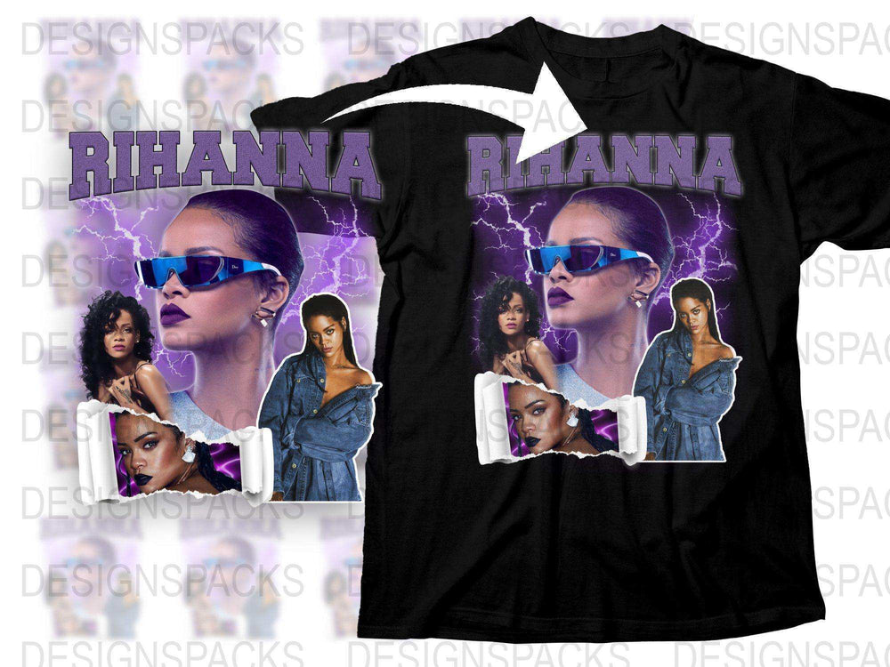 Rihanna Graphic T-Shirt, Pop Star Music Artist Fan Tee, Purple Lightning Design, Trendy Celebrity Fashion Top, Unique Gift Idea