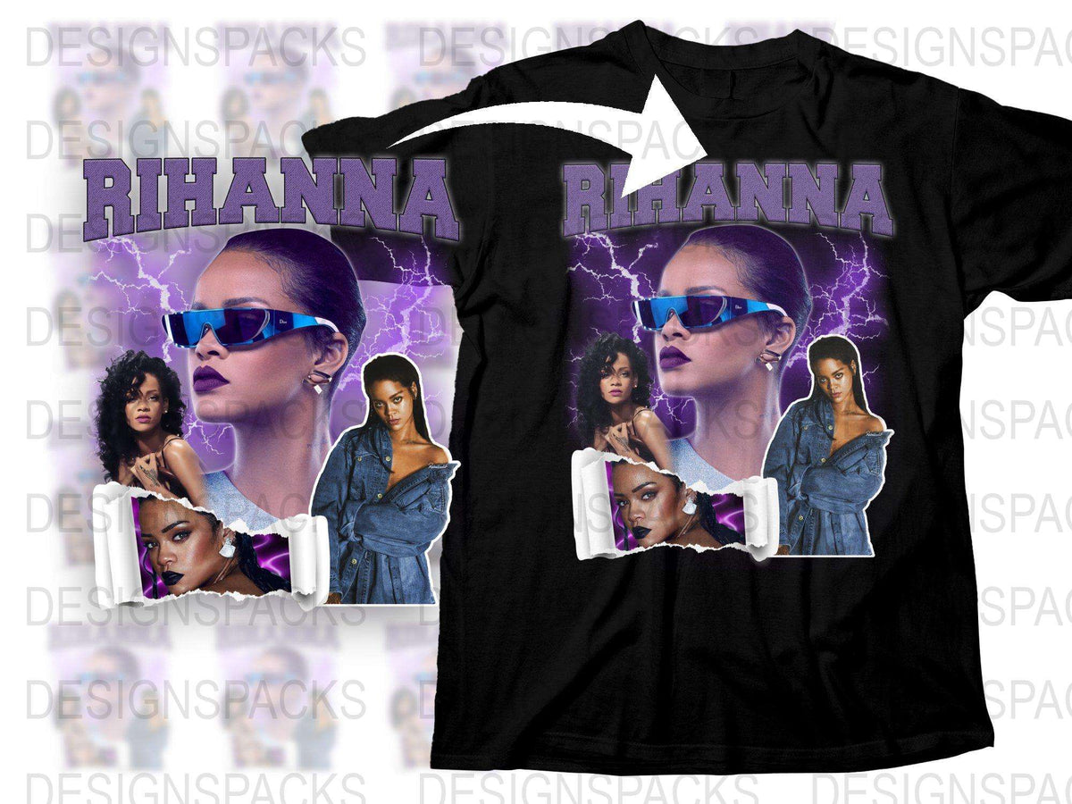 Rihanna Graphic T-Shirt, Pop Star Music Artist Fan Tee, Purple Lightning Design, Trendy Celebrity Fashion Top, Unique Gift Idea