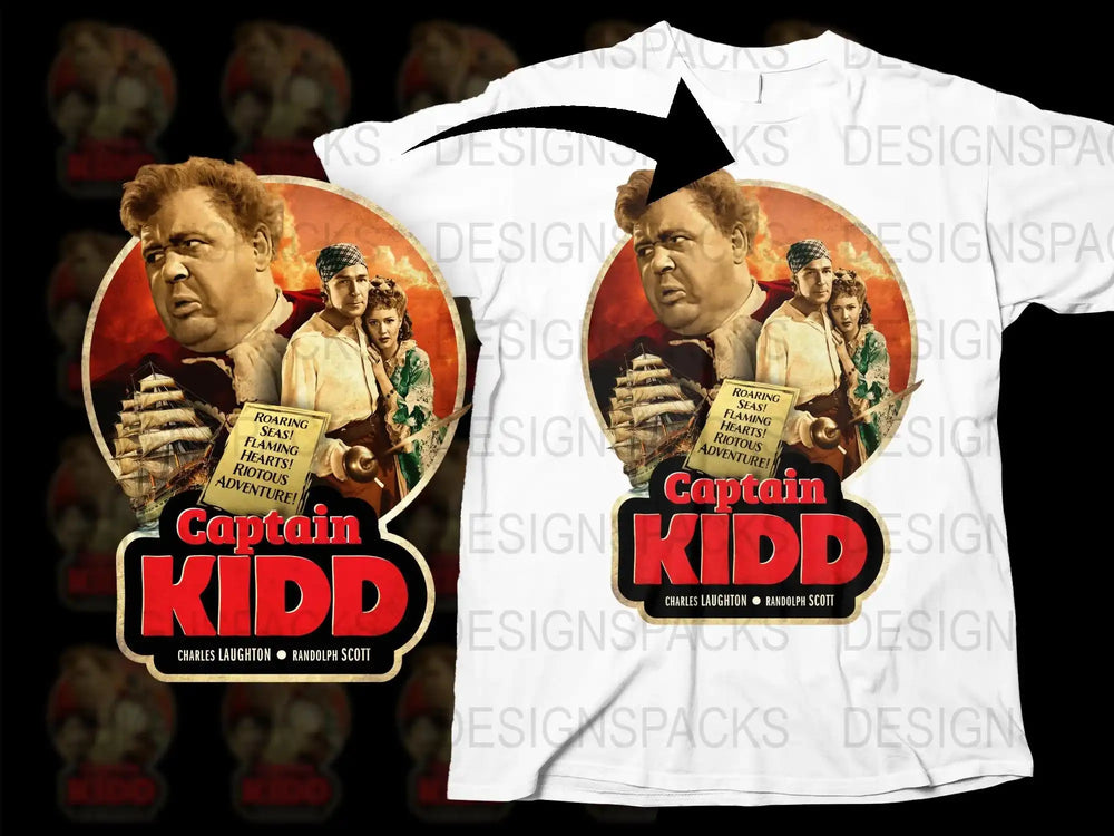 Vintage Captain Kidd Movie T-Shirt, Classic Film Poster Graphic Tee, Charles Laughton, Randolph Scott, Collectible Shirt