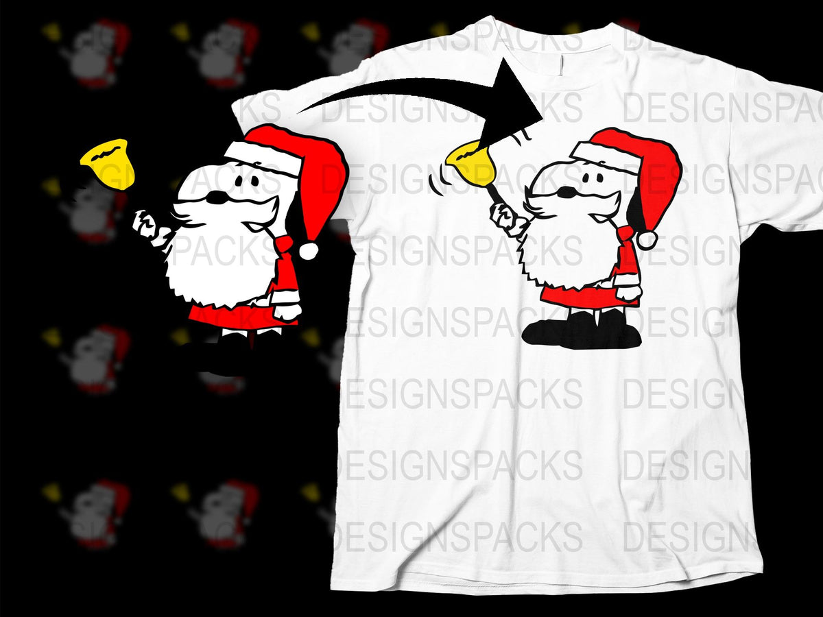 Santa Claus Graphic T-Shirt, Christmas Bell Design, Festive Holiday Apparel, Unisex White Tee