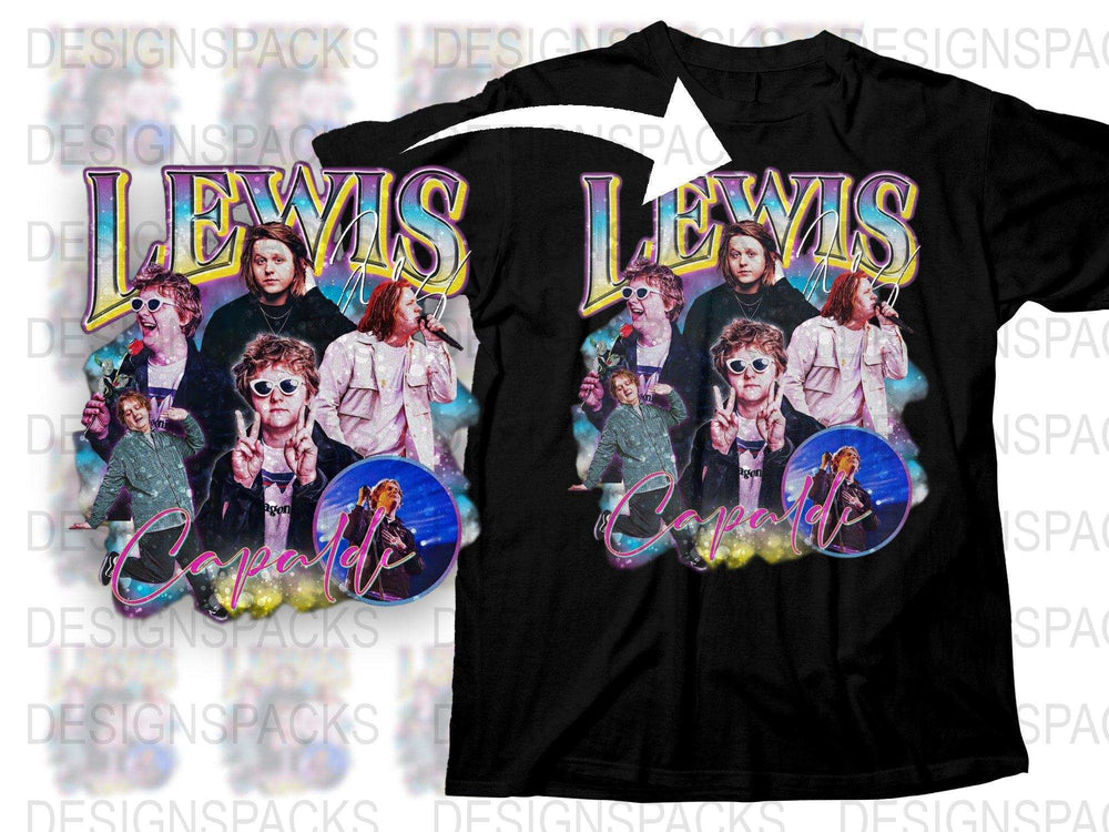 Lewis Capaldi T-Shirt, Music Artist Photo Collage, Pop Singer Graphic Tee, Black Unisex Shirt