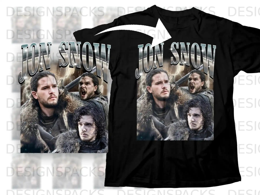 Black t-shirt with Jon Snow graphic and "JON SNOW" text.