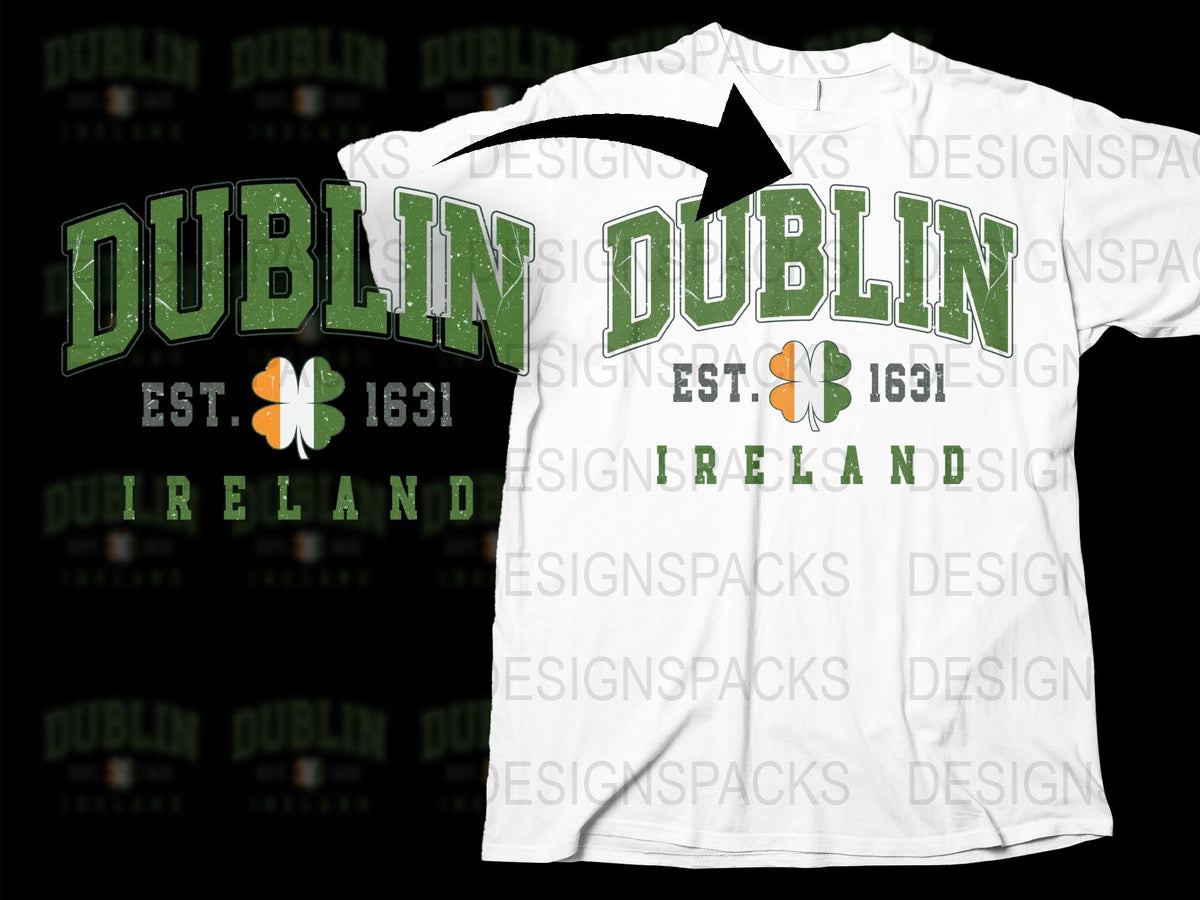 Dublin Ireland Est. 1631 T-Shirt, Vintage Irish Clover Graphic Tee, Unisex White Cotton Shirt