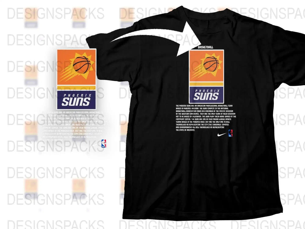 Phoenix Suns Basketball Team T-Shirt, Official NBA Black Tee, Sports Fan Apparel, Men's Fashion Clothing