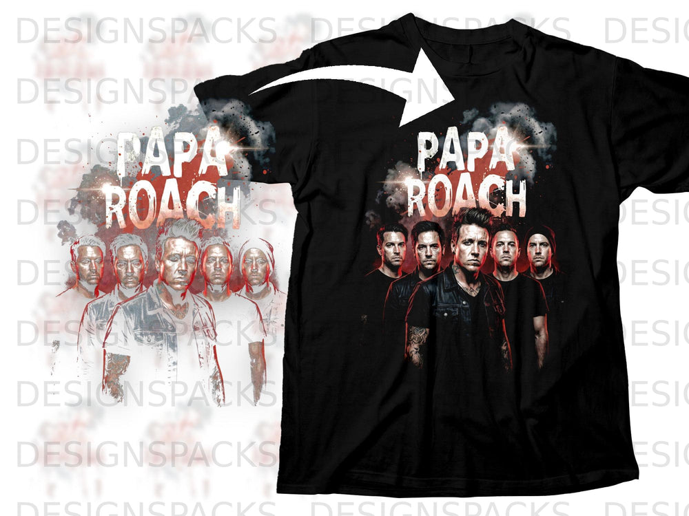 Black t-shirt featuring Papa Roach band members and logo graphic.