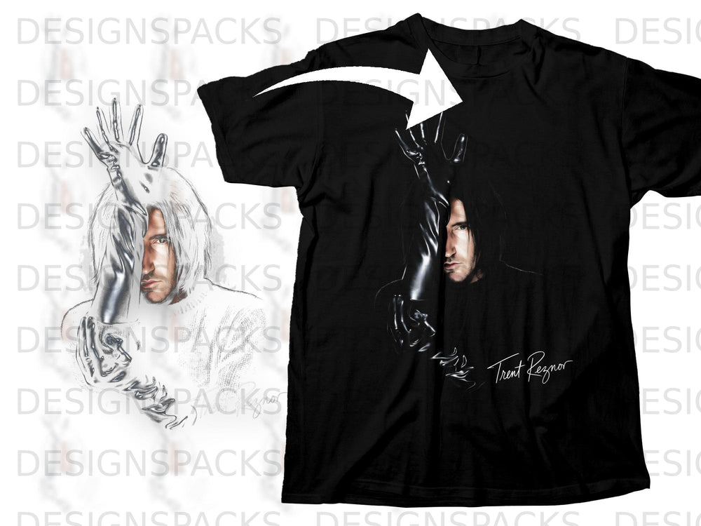 Black t-shirt with a graphic of Trent Reznor and his signature.