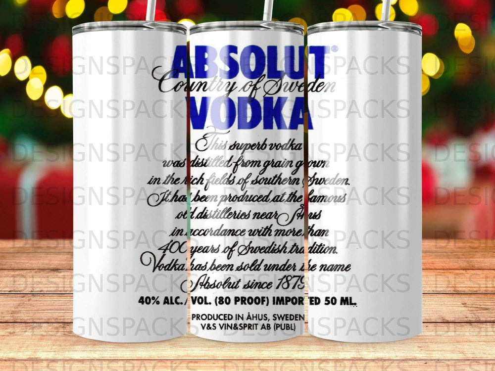 Absolut Vodka bottle with country of Sweden and ingredients details.