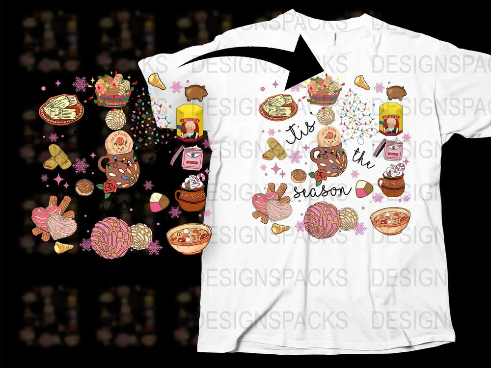 Festive Holiday T-Shirt, Christmas Cookie and Hot Cocoa Design, Comfortable Cotton Tee, Unisex Winter Apparel