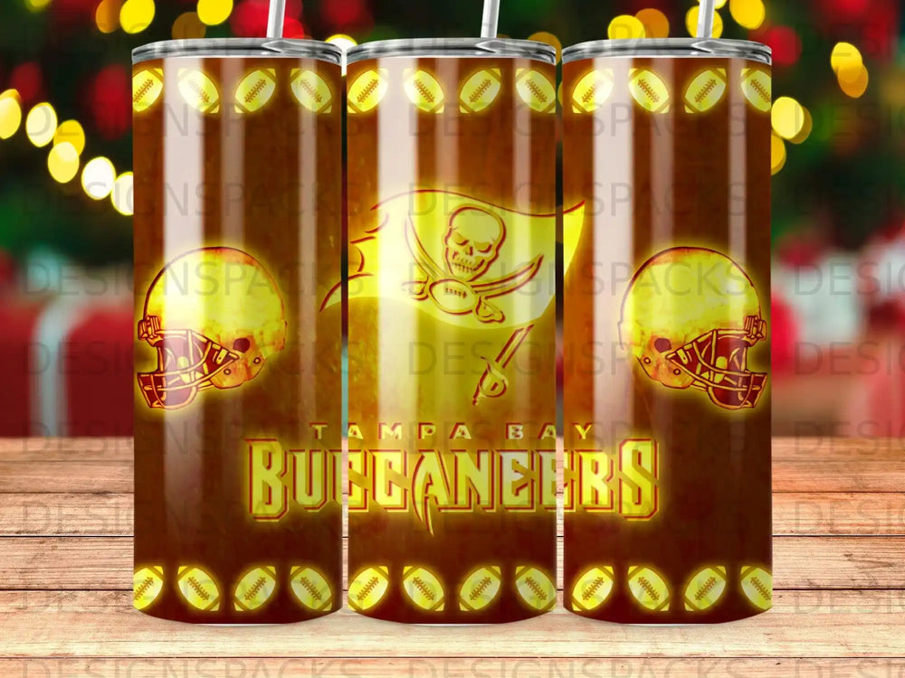 Tampa Bay Buccaneers skull and helmet logo on a tumbler.