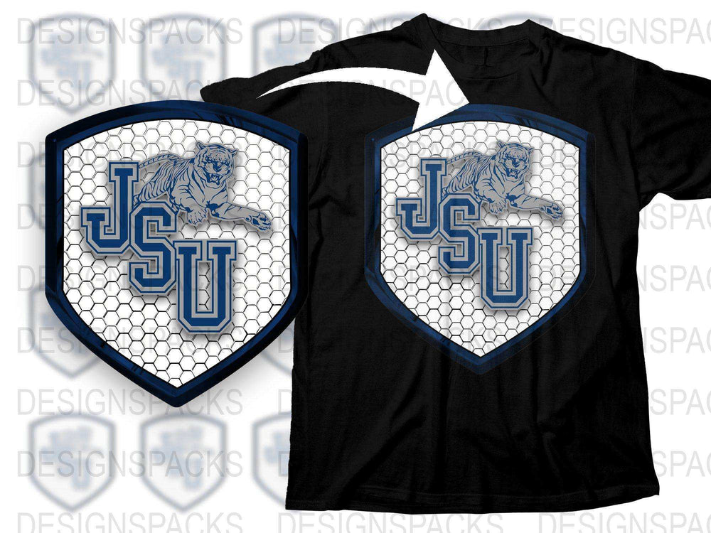 JSU Tiger Logo Black T-Shirt, College Sports Team Graphic Tee, Unisex Adult Sizes, Stylish Casual Wear