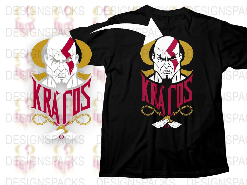 Kratos Graphic T-Shirt, God of War Inspired, Video Game Fan Tee, Bold Design, Black Cotton Shirt