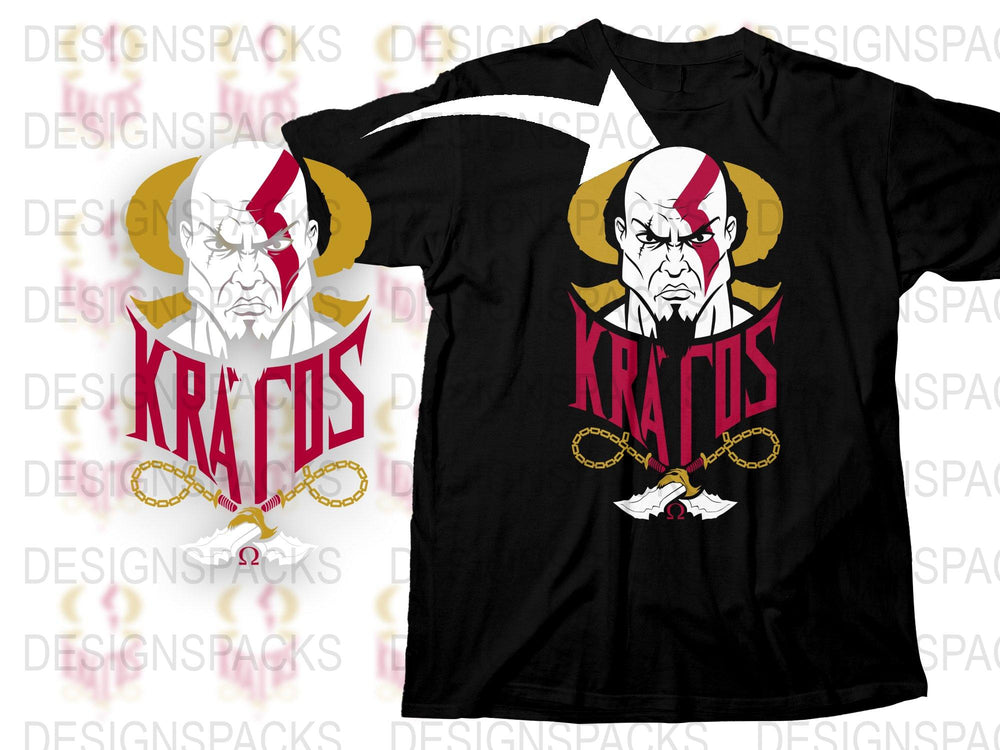 Kratos Graphic T-Shirt, God of War Inspired, Video Game Fan Tee, Bold Design, Black Cotton Shirt