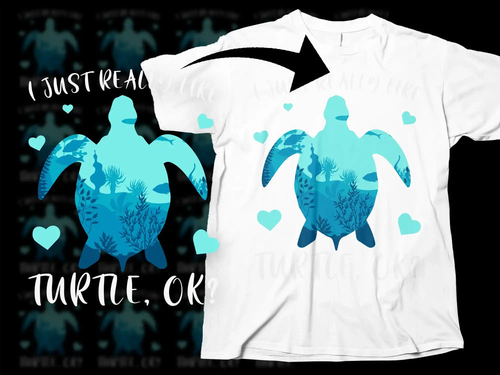 Ocean Life Inspired T-Shirt, Blue Turtle Graphic Tee, Unisex Marine Animal Print Shirt for Adults