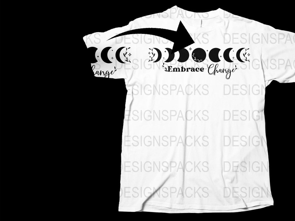 Embrace Change Moon Phases Graphic T-Shirt, Minimalist Black and White Design, Unisex Cotton Tee