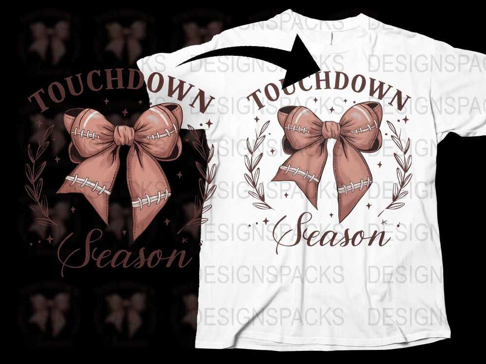 Touchdown Season T-Shirt, Football Bow Graphic, Fall Sports Tee, Casual Autumn Apparel, Unisex White Shirt Design
