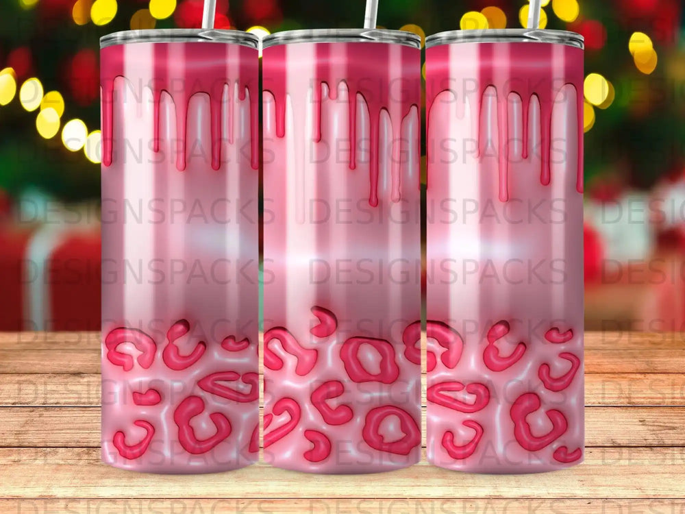 Pink leopard print tumbler with dripping pink icing design.