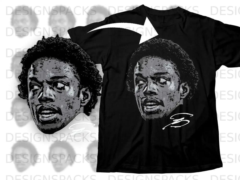 Black T-Shirt with Detailed Graphic Portrait Design