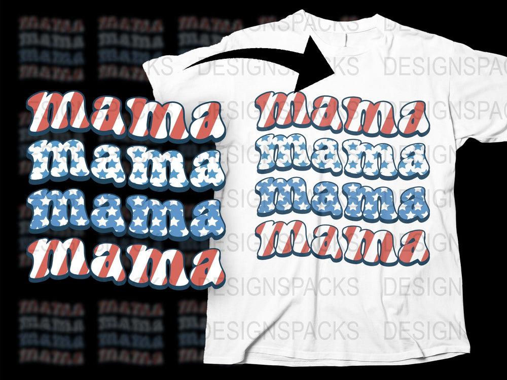 Mama Graphic T-Shirt, Patriotic Red Blue White, Casual Mom Tee, Gift for Mother, Women's Fashion Top, Summer Wear