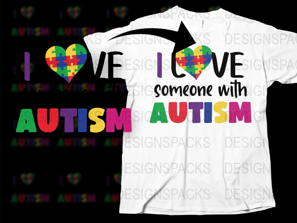 Autism Awareness T-Shirt, Colorful Heart Design, I Love Someone with Autism Tee, Unisex Adult Clothing