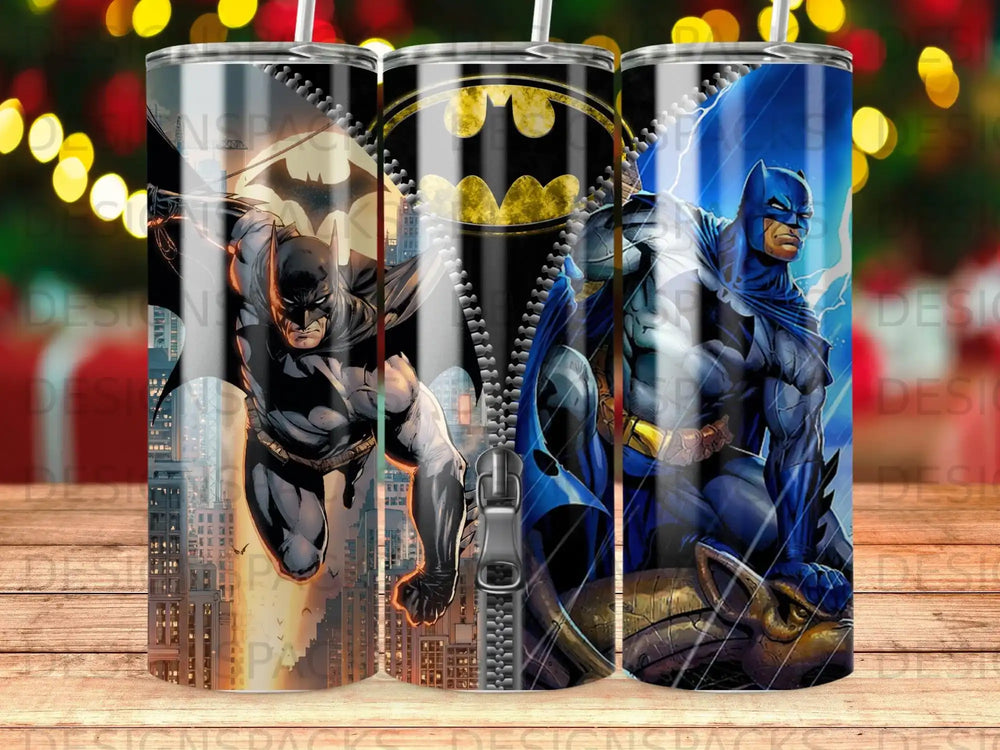 Batman in comic book art style on a zippered tumbler design.