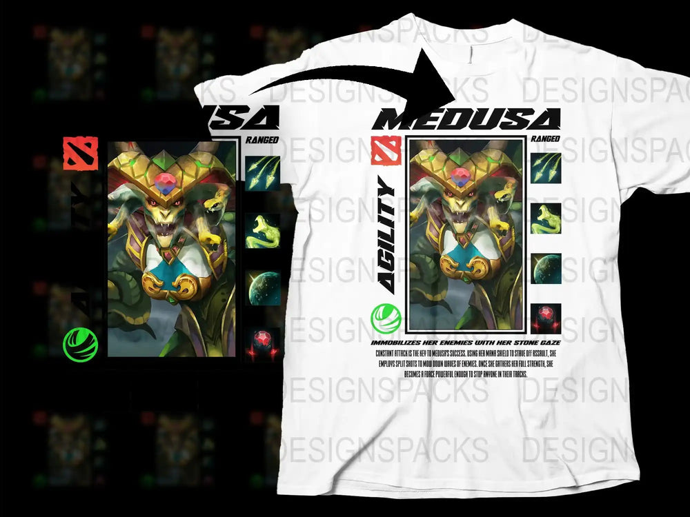 Medusa Graphic Tee, Dota 2 Inspired Gaming Shirt, White Cotton T-Shirt, eSports Apparel, Unisex Fashion