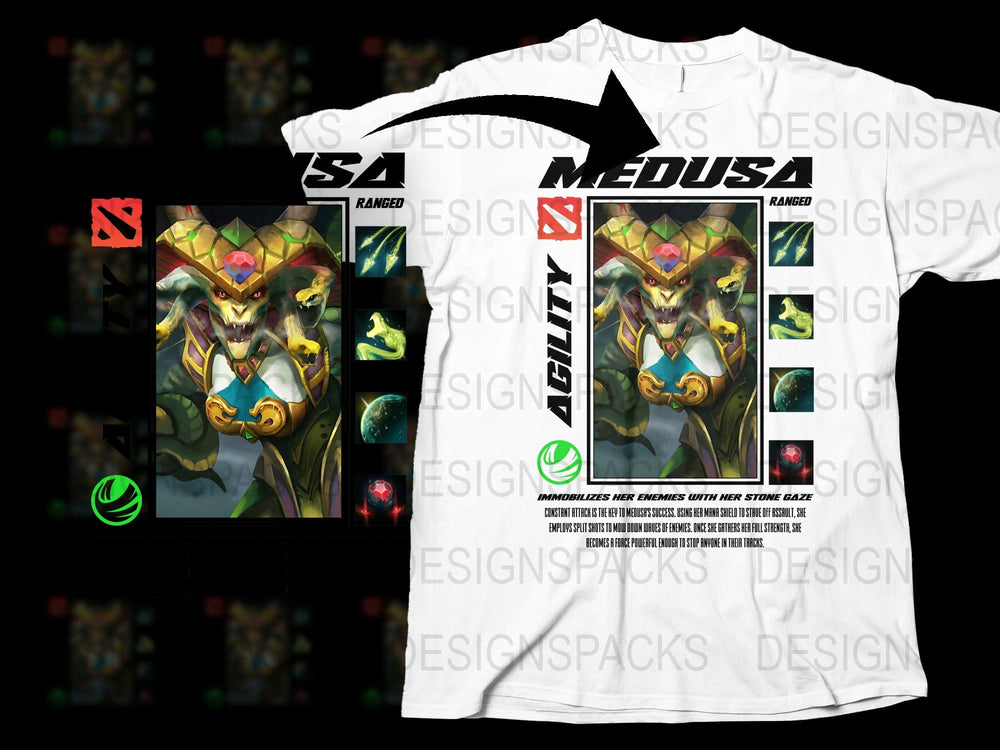 Medusa Graphic Tee, Dota 2 Inspired Gaming Shirt, White Cotton T-Shirt, eSports Apparel, Unisex Fashion