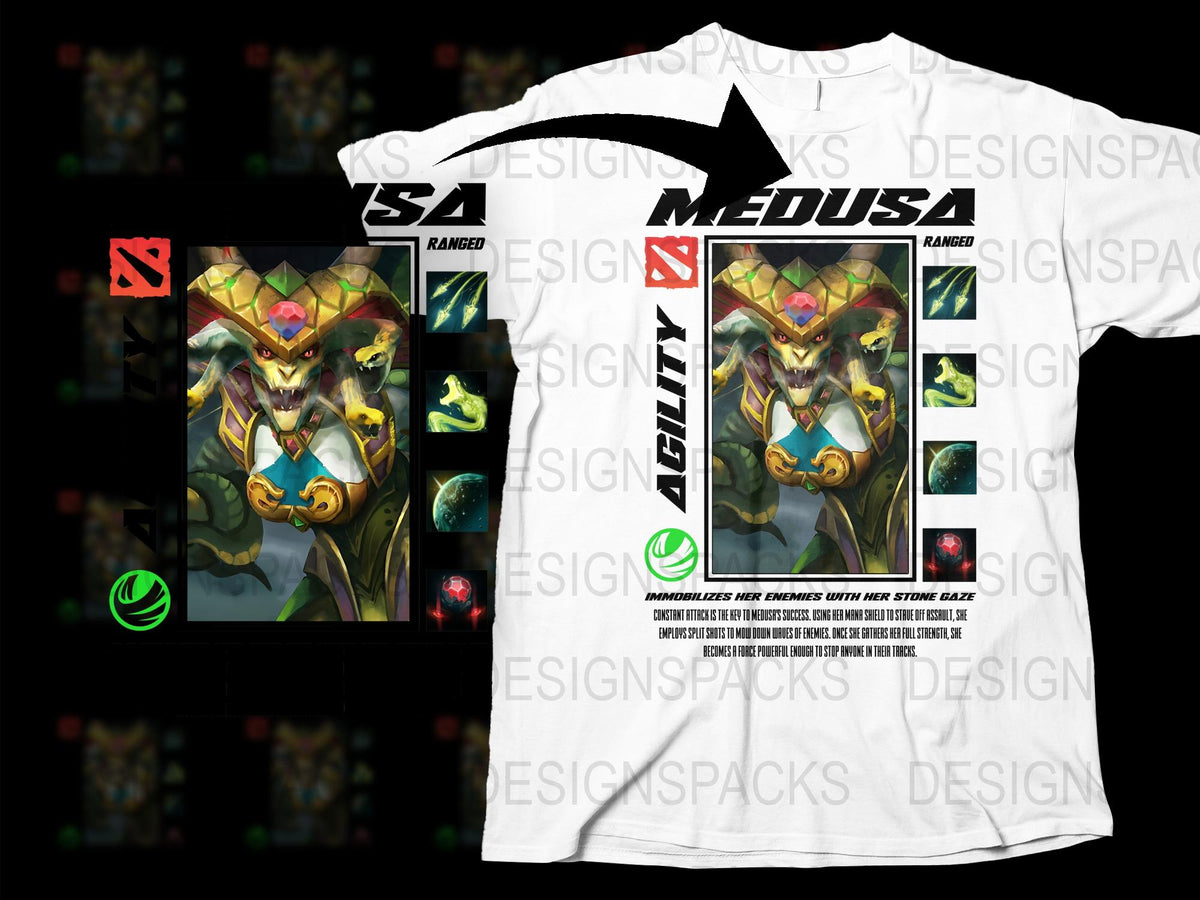 Medusa Graphic Tee, Dota 2 Inspired Gaming Shirt, White Cotton T-Shirt, eSports Apparel, Unisex Fashion