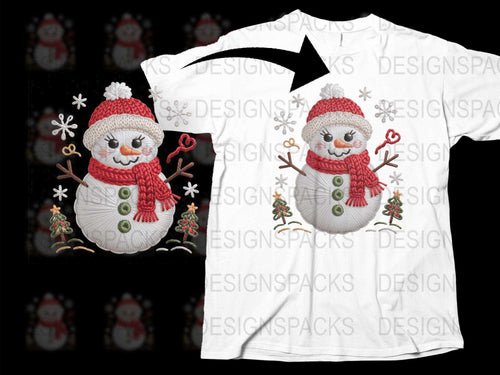 Cute Snowman T-Shirt, Festive Holiday Apparel, Christmas Snowman with Hat and Scarf Design Tee