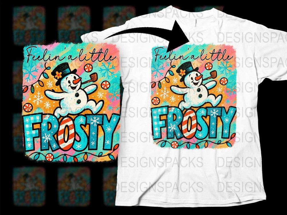 Colorful Snowman T-Shirt, Feeling Frosty, Winter Holiday Cheer Tee, Festive Christmas Gift Idea