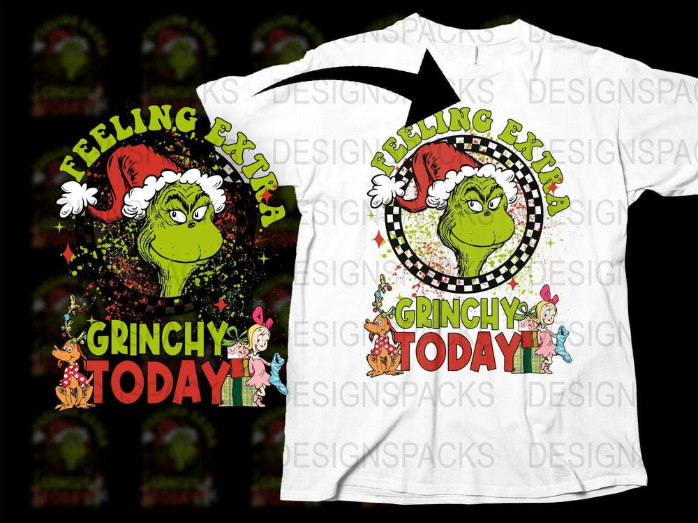 Feeling Grinchy Today Christmas T-Shirt, Funny Holiday Tee, Santa Hat Grinch Graphic Shirt