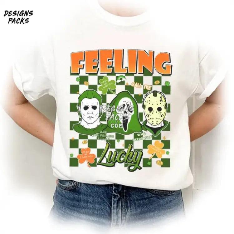 Feeling Lucky Shamrock Horror Character Michael Myers Ghost Face Jason Voorhees St Patrick Day Png