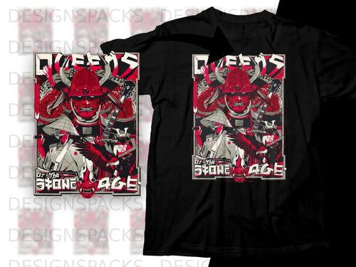 T-shirt graphic featuring a samurai, eagle, and Japanese text.
