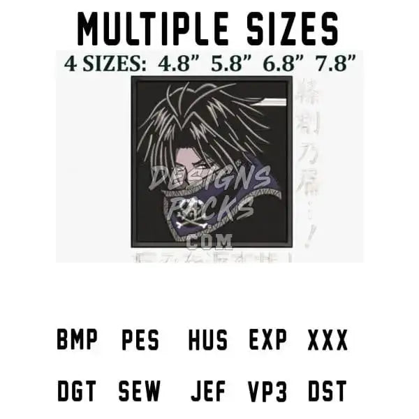 Anime character design for embroidery and DTF/DTG, available in multiple sizes and formats
