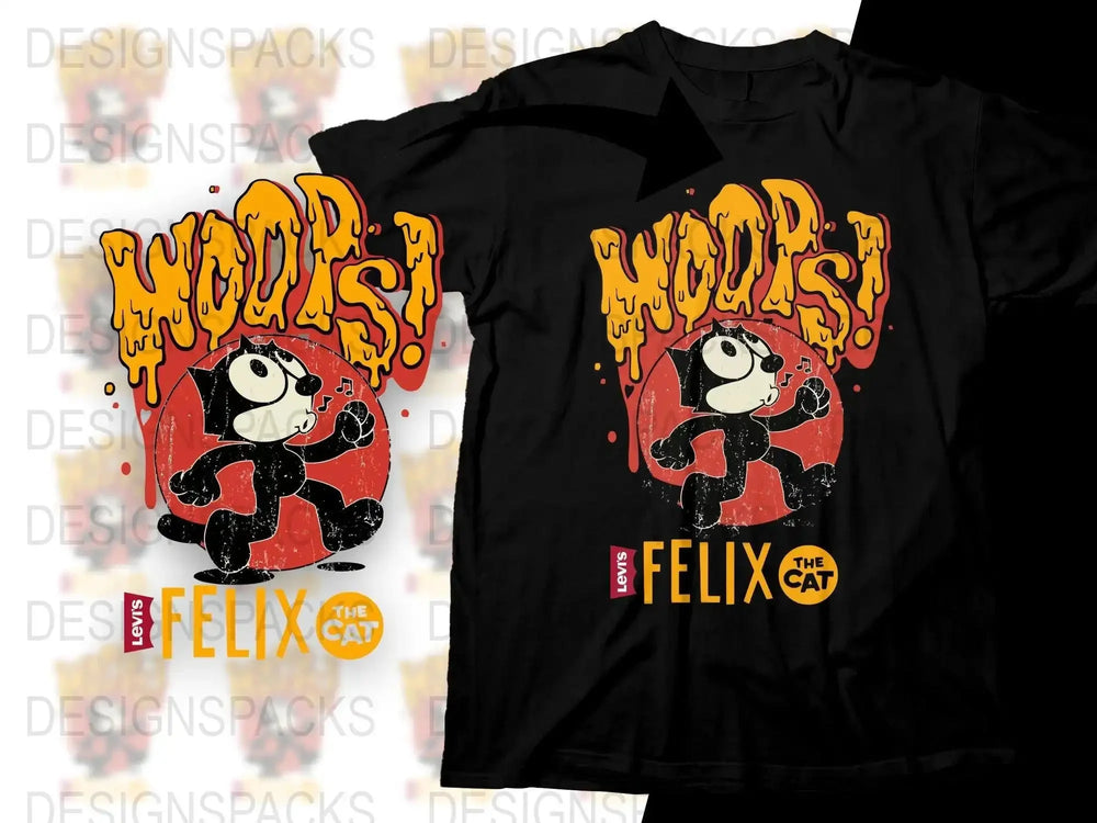 Felix the Cat Woops Design Graphic Short Sleeve Png Digital Download