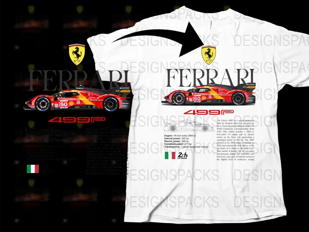 Ferrari 499P Hypercar T-Shirt, Unisex Racing Apparel, Red and White Graphic Tee, Motorsport Enthusiast Gift, Collector's Item