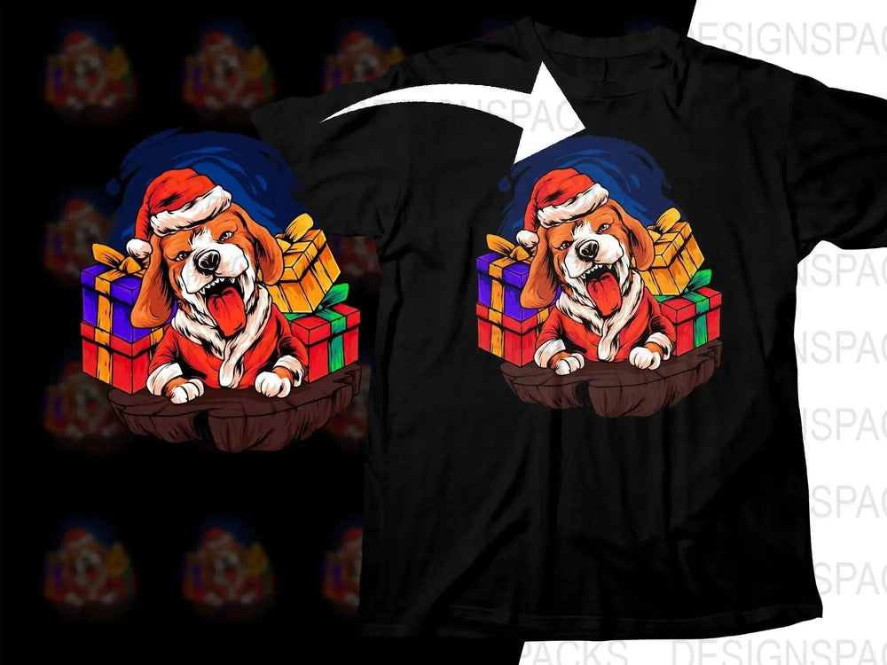 Festive Beagle Santa with Colorful Gifts Christmas Png Digital Download