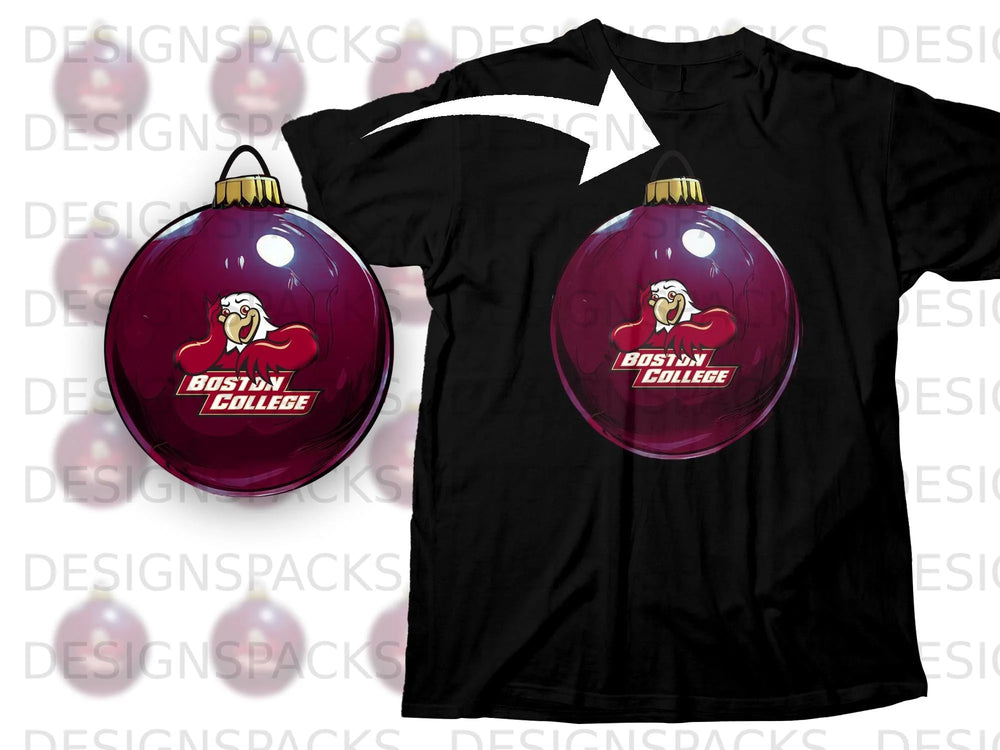 Black t-shirt displaying a burgundy Boston College ornament with eagle mascot.