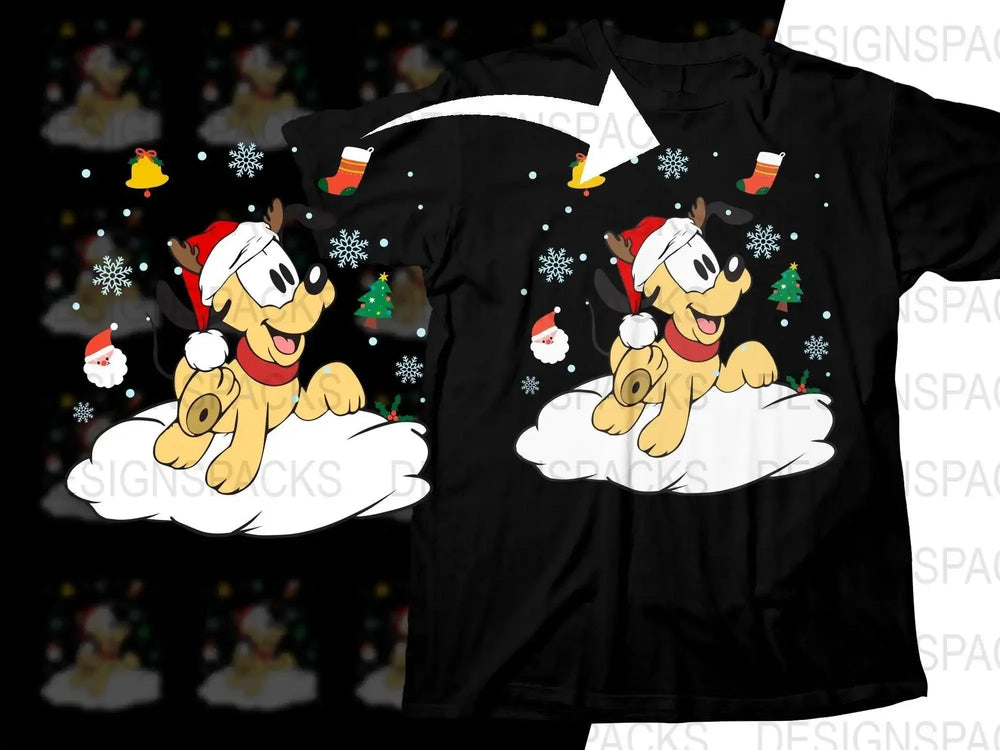 Festive Christmas Pluto in Santa Hat Fun Graphic Png Digital Download