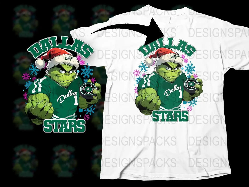 Festive Dallas Stars Grinch Christmas Themed Png Digital Download