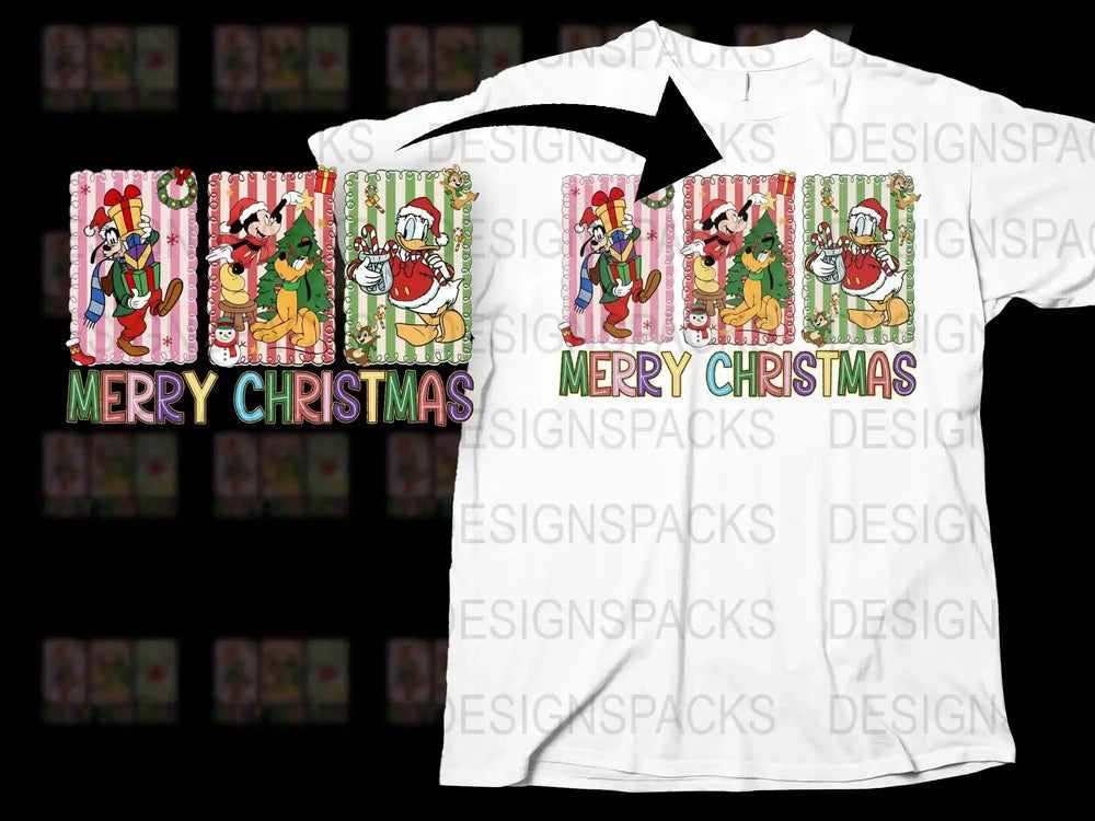 Disney Christmas T-Shirt, Mickey Mouse Holiday Tee, Festive Family Matching Shirts, Cartoon Character Xmas Apparel