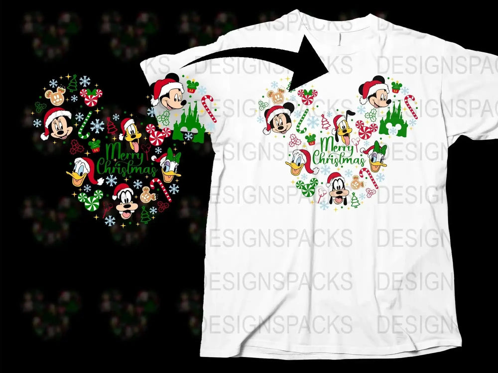 Disney Christmas T-Shirt, Mickey Mouse Holiday Tee, Festive Family Apparel, Cartoon Character Xmas Top