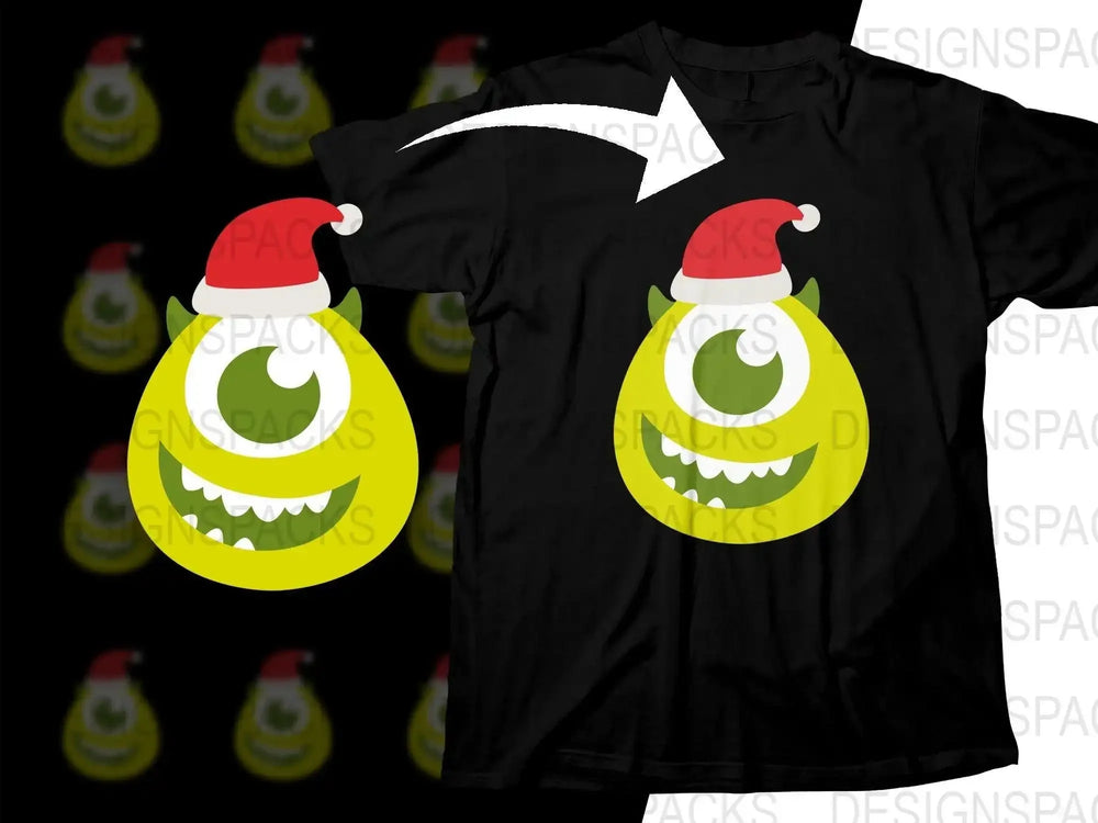 Festive Mike Wazowski in Santa Hat Png Digital Download