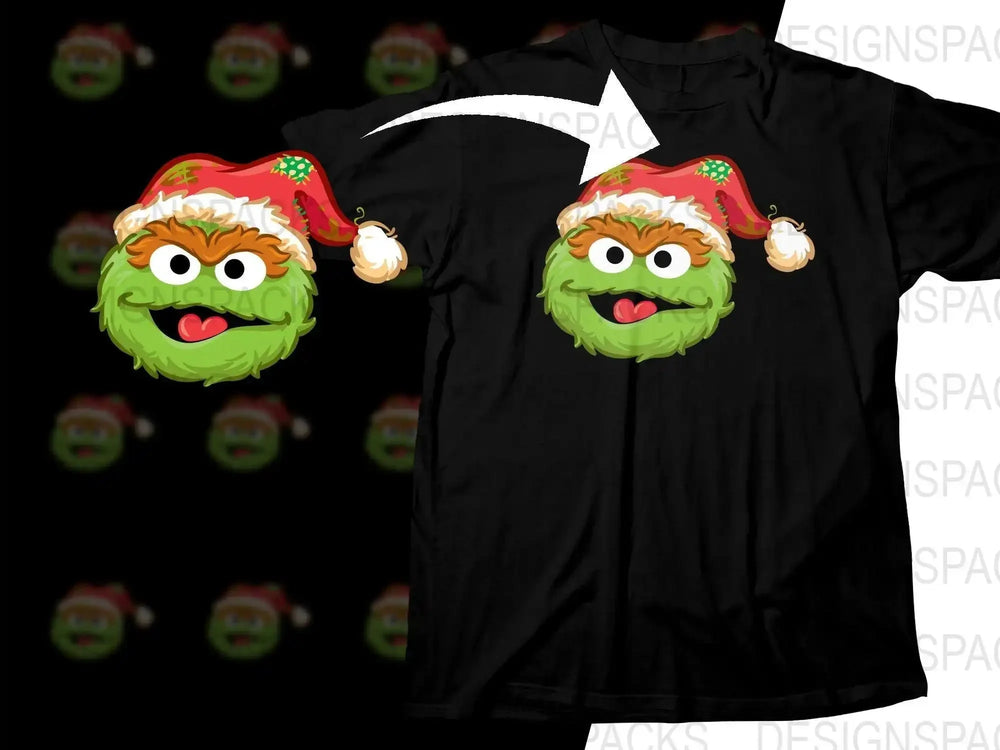 Festive Oscar the Grouch with Santa Hat Png Digital Download