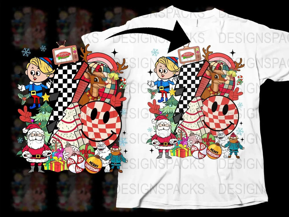 Festive Rudolph Santa and Friends Christmas Png Digital Download