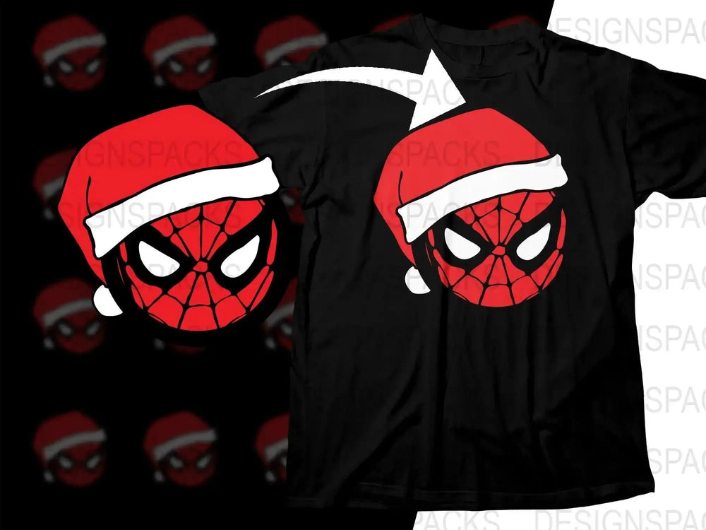 Festive Spiderman Face In Santa Hat Christmas Png Digital Download