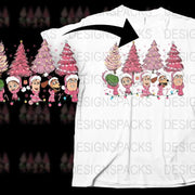 Festive Christmas T-Shirt, Cute Santa and Elves, Pink Tree Holiday Gift, Family Matching Tees