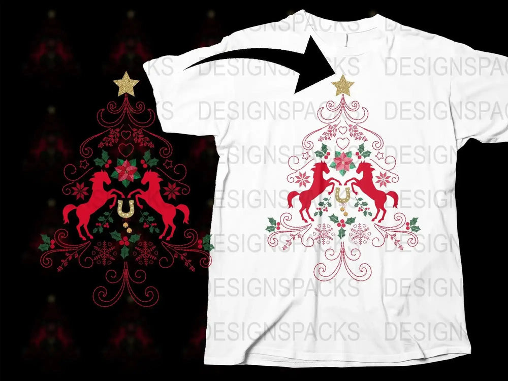 Festive Unicorn Christmas Tree Graphic T-Shirts