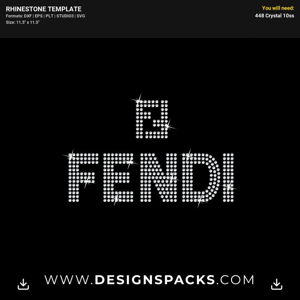Ff Fendi 7 Inches Rhinestone Digital Template